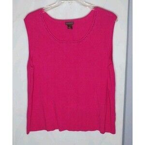 Multiples Women’s Sweater Vest Sz 3X Bright Pink Crochet Trim Stretch Comfy Cute